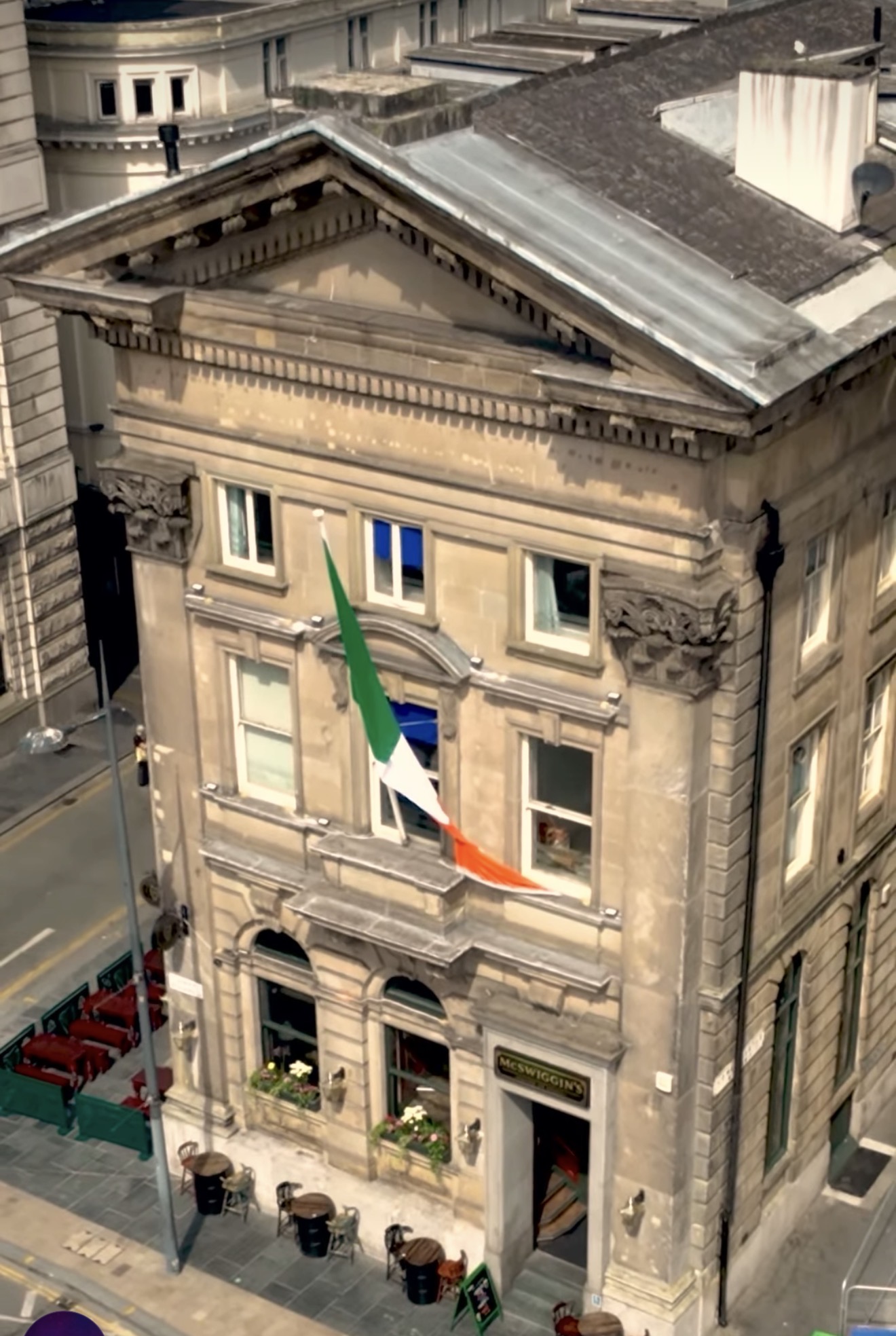 McSwiggin’s from above, with pavement tables on Fenwick Street